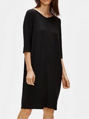 Eileen Fisher Woman Viscose 3/4 Sleeve Jersey Dress Black Size 3X